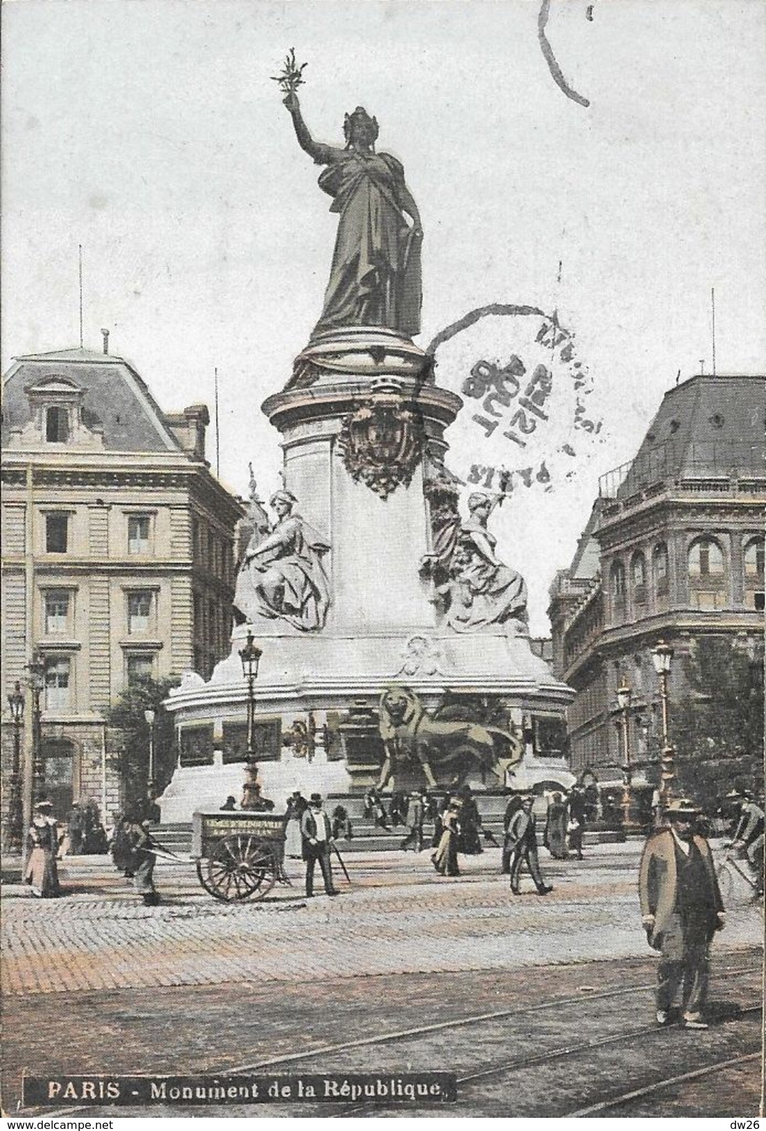 Paris - Monument Place De La République - Edition L.V. & Cie - Carte Aqua-Photo Colorisée - Estatuas