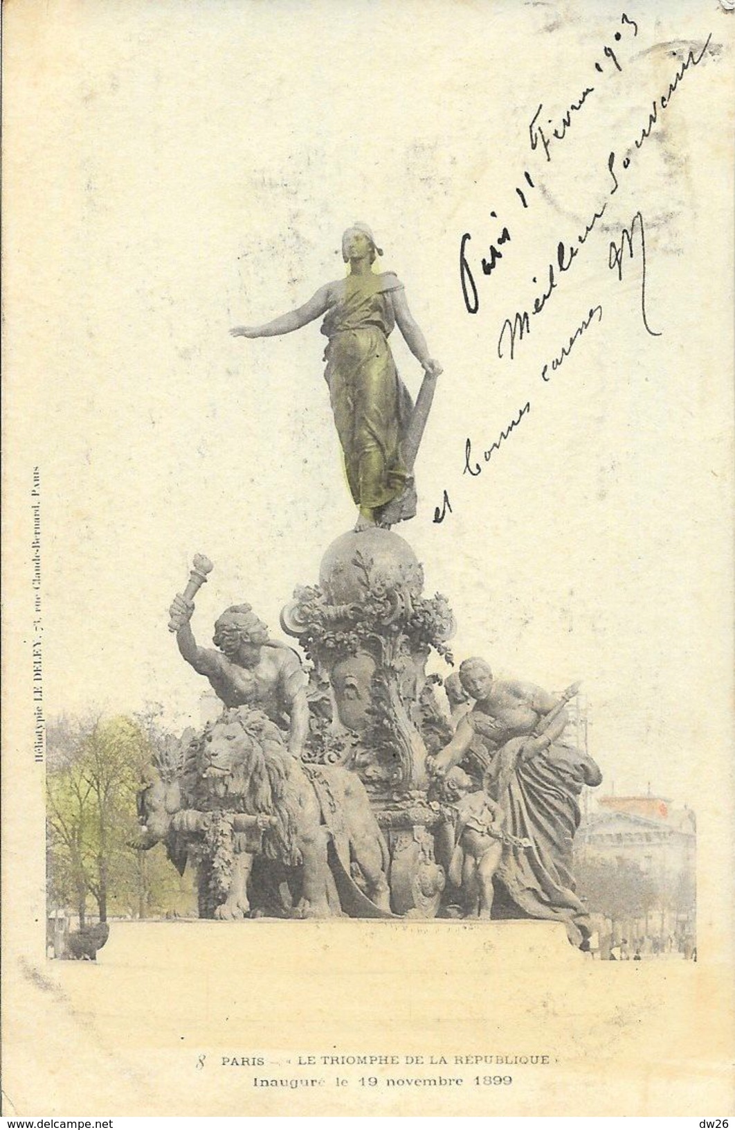 Paris - Le Triomphe De La République - Héliotypie E. Le Deley - Carte Précurseur Colorisée - Statue