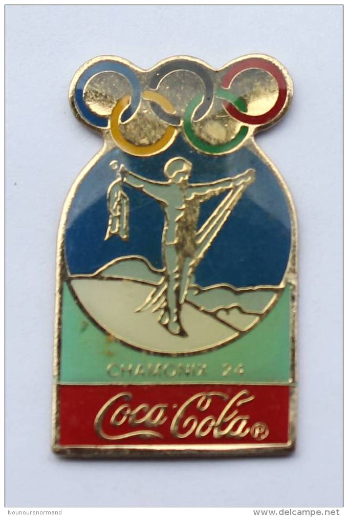 Pin´s COCA COLA -  1° J.O  D'hiver CHAMONIX  1924 - Homme Bras En Croix - Anneaux Olympiques - Premier - F695 - Coca-Cola