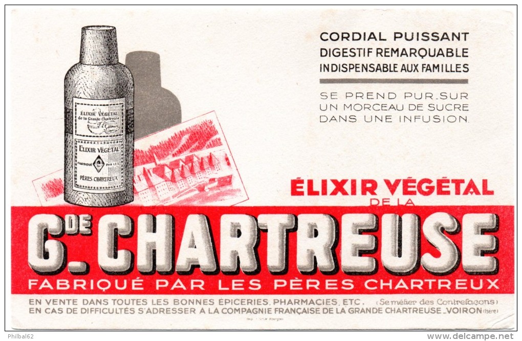 Buvard Elixir Végétal De La Gde. Chartreuse. Voiron, Isère. - Liqueur & Bière
