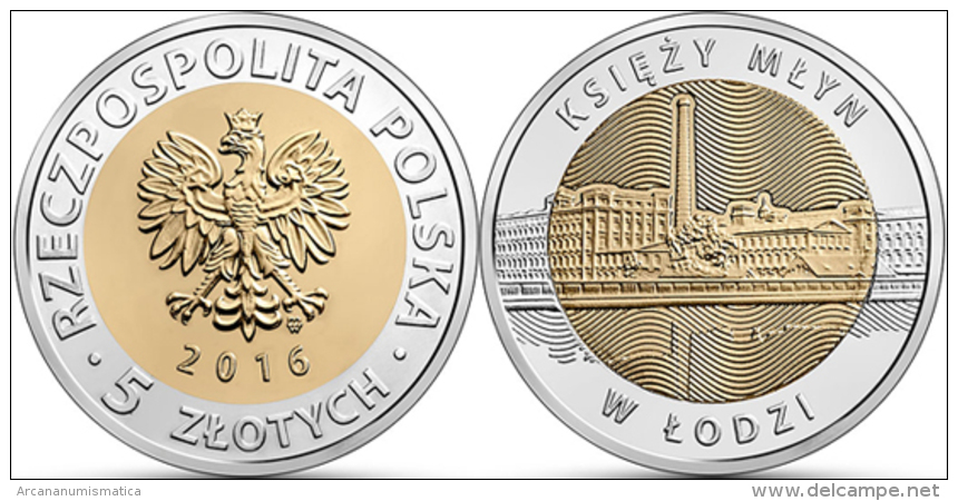 POLAND    5 Zlotes   2.016  2016     Bimetálica "Ksi&#281;&#380;y M&#322;yn En Lodzmol"    SC/UNCirculated  T-DL-11.750 - Poland