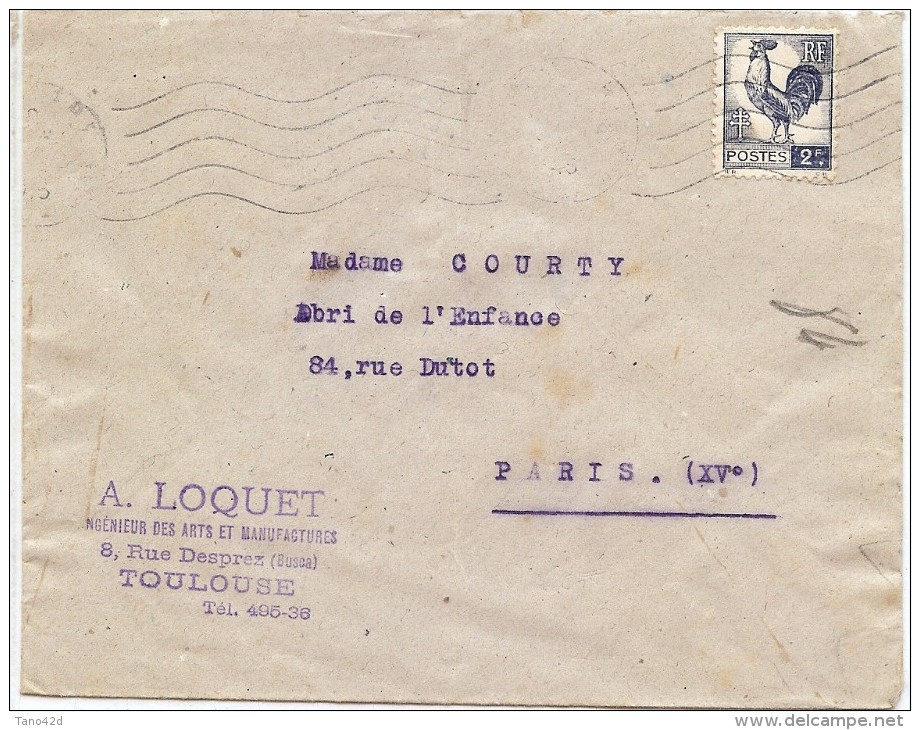 LCTN41- FRANCE - COQ 2f SEUL SUR LETTRE 1945 (DATE PEU LISIBLE) COTE EUR 230.00 - 1944 Hahn Und Marianne D'Alger