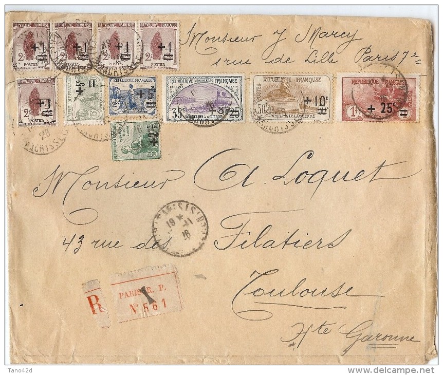 LCTN41- FRANCE - LETTRE RECOMMANDÉE AFFR.T PAR ORPHELINS 2° SÉRIE NOVEMBRE 1926 - 1944 Coq Et Marianne D'Alger