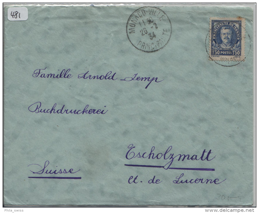 Lettre De Monaco De 1934 Pour Les Escholzmatt Suisse - YT N° 118 Seul Sur Lettre - Enveloppe - Briefe U. Dokumente