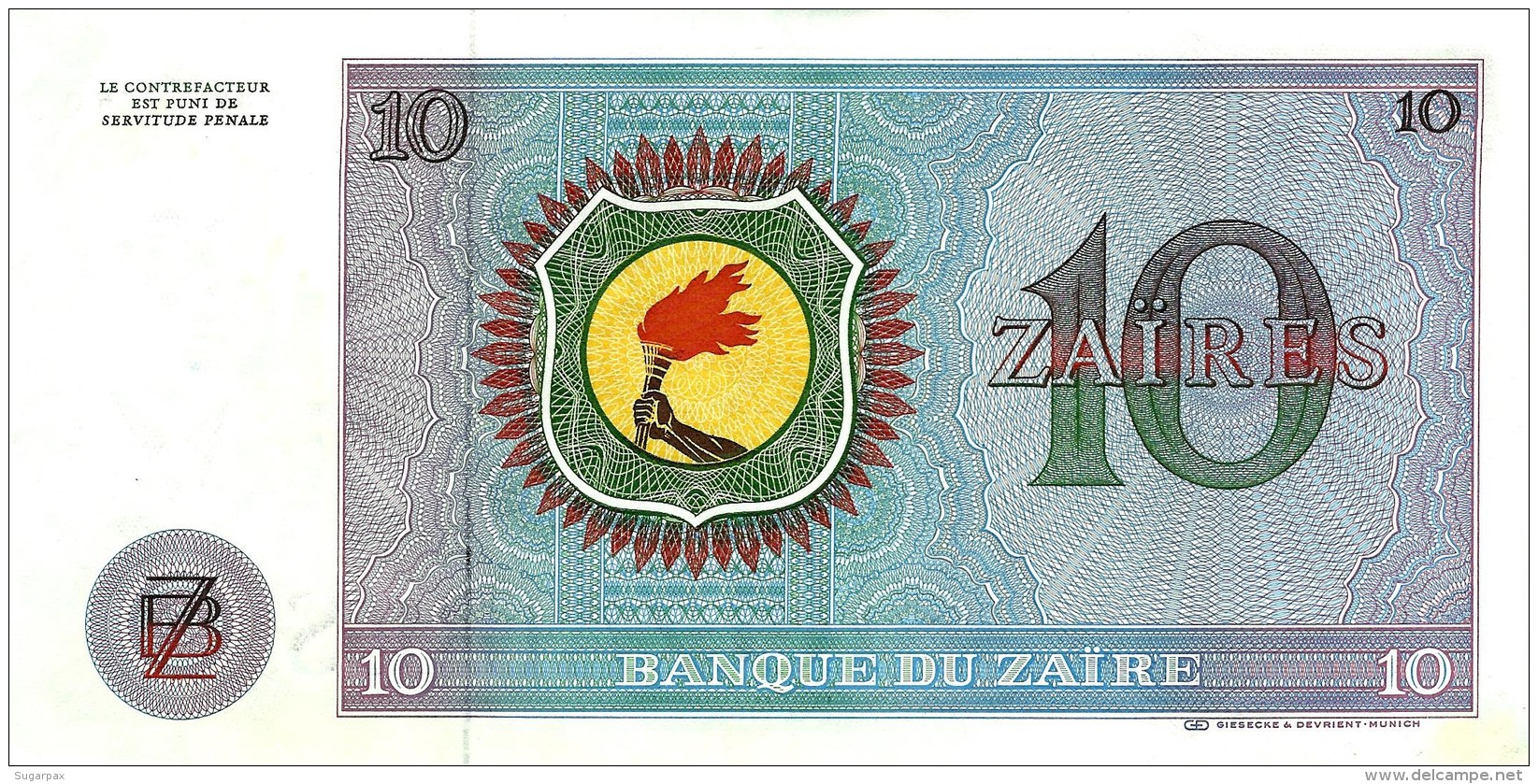 ZAIRE - 10 ZAIRES - 27/10/1977 - Pick 23.b - Sign. 4 - Mobutu - 2 Scans - Zaire