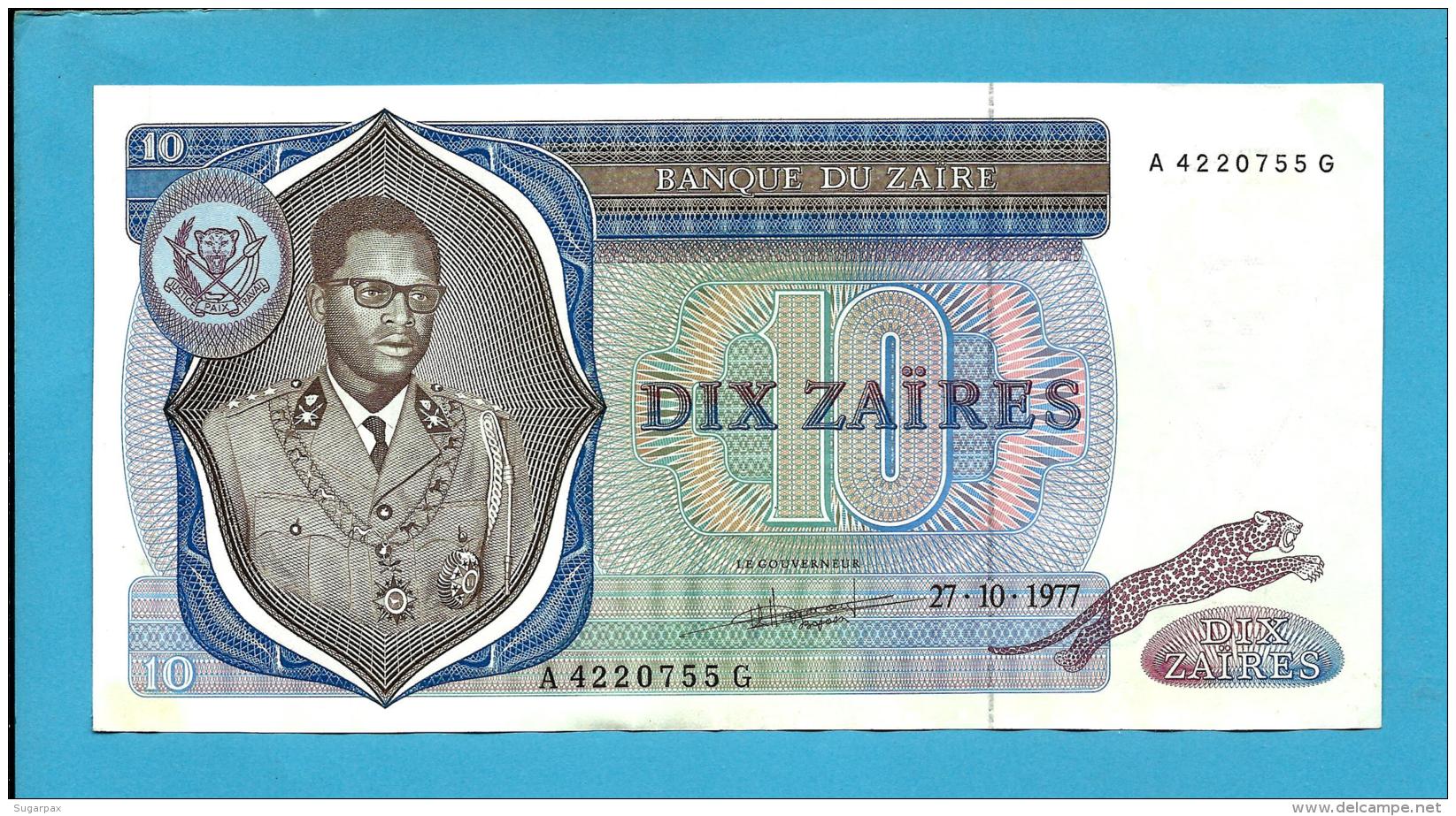 ZAIRE - 10 ZAIRES - 27/10/1977 - Pick 23.b - Sign. 4 - Mobutu - 2 Scans - Zaire