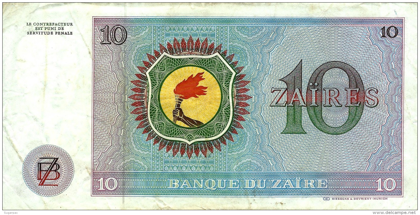 ZAIRE - 10 ZAIRES - 27/10/1977 - Pick 23.b - Sign. 4 - Mobutu - 2 Scans - Zaire