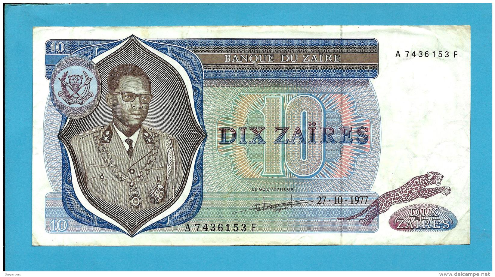 ZAIRE - 10 ZAIRES - 27/10/1977 - Pick 23.b - Sign. 4 - Mobutu - 2 Scans - Zaire