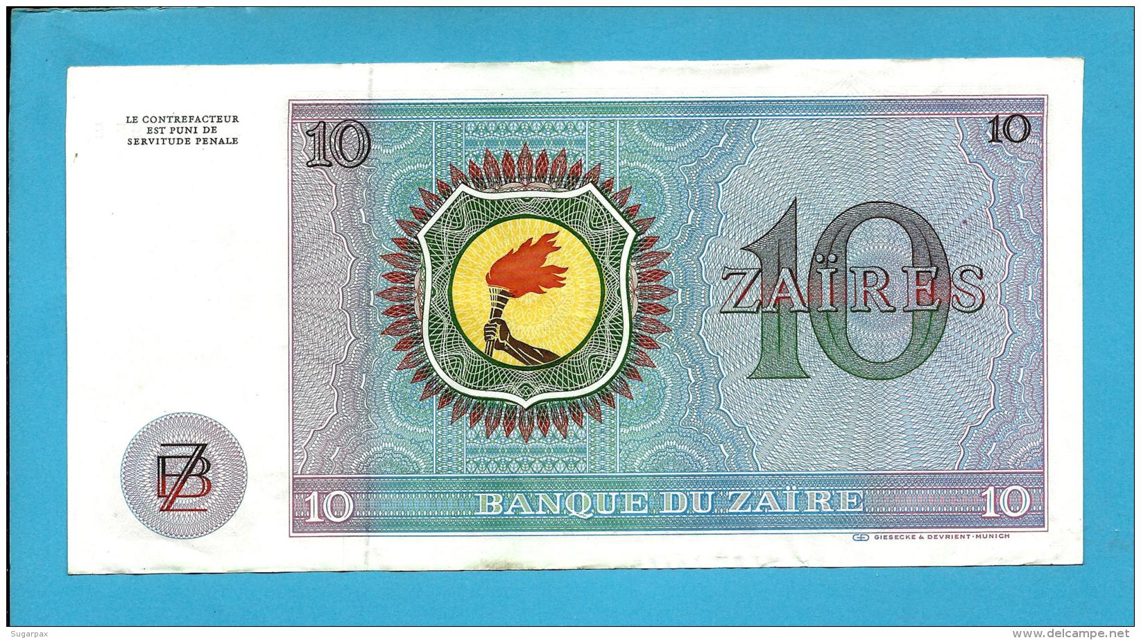 ZAIRE - 10 ZAIRES - 27/10/1977 - Pick 23.b - Sign. 4 - Mobutu - 2 Scans - Zaire