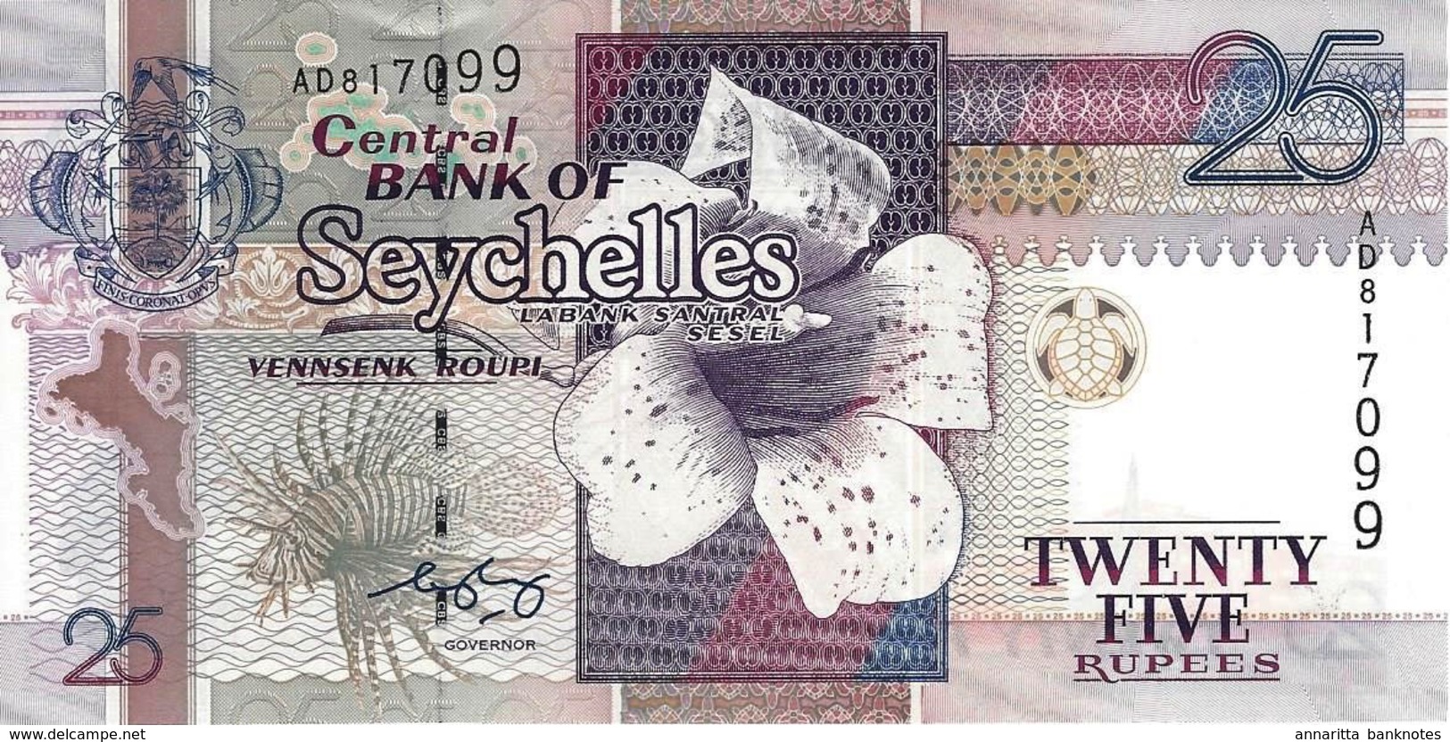 Seychelles (CBS) 25 Rupees ND (2005)  UNC Cat No. P-37b / SC410b - Seychelles