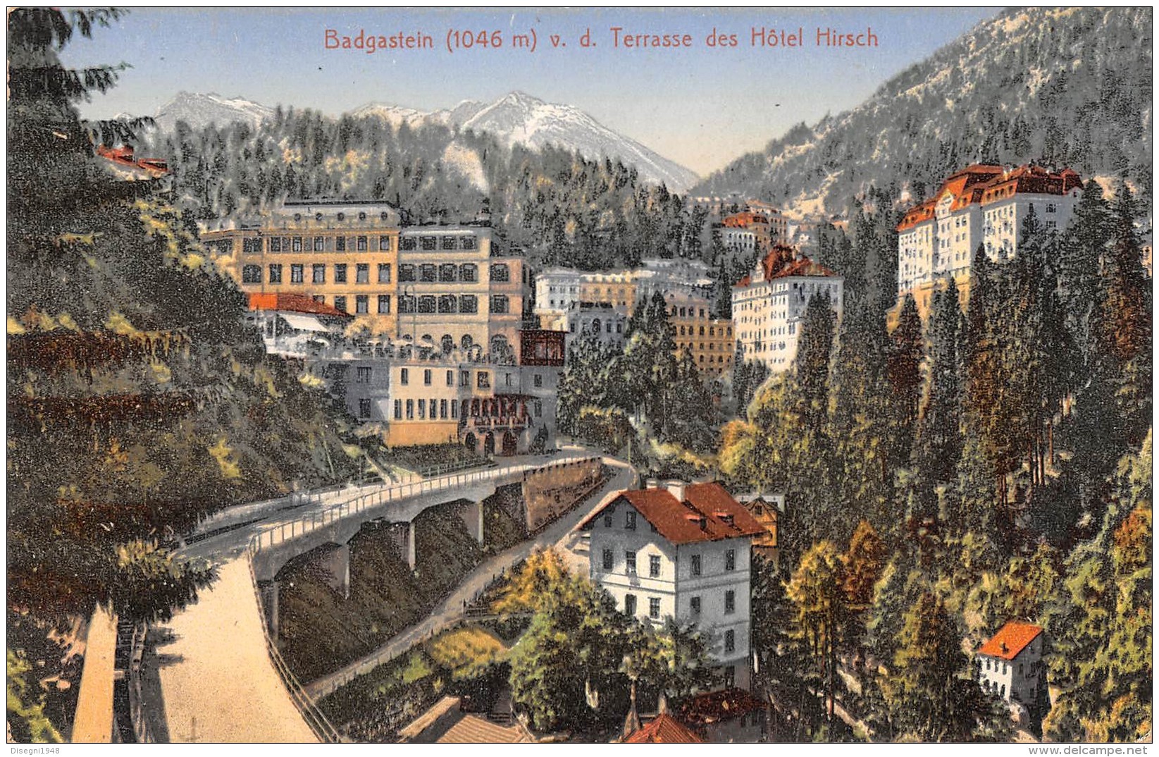 05786 "AUSTRIA - BAD GASTEIN V. D. TERRASSE DES HOTEL HIRSCH" CART. ILLUSTR. ORIG., NON SPEDITA - Bad Gastein