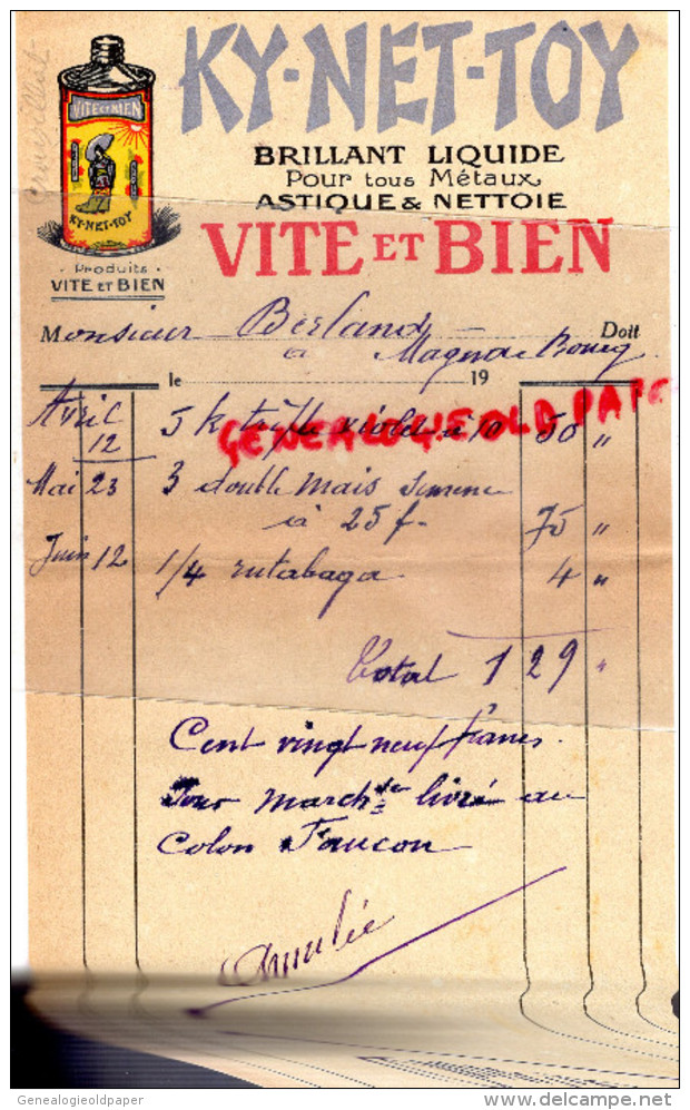 87 - MAGNAC BOURG - FACTURE KY-NET-TOY- VITE ET BIEN- A M. BERLAND - 1900 – 1949