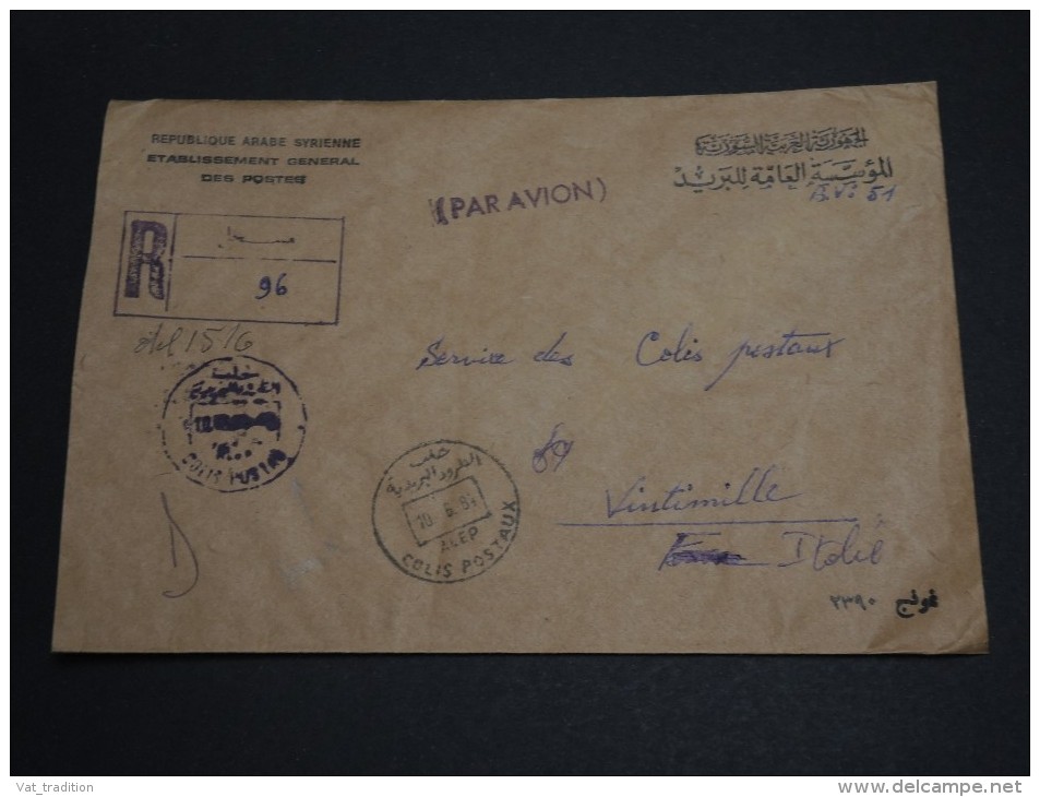 SYRIE - Enveloppe En Recommandée De Alep Avec Oblitération Colis Postaux Pour L' Italie 1984 - A Voir - L 332 - Syria