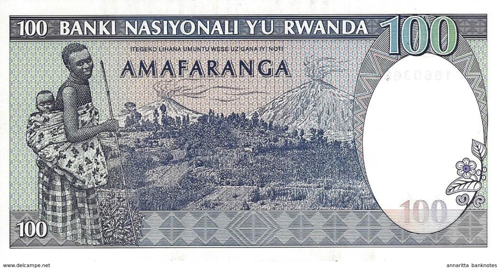 RWANDA 100 FRANCS 1989 P-19 UNC [ RW119a ] - Ruanda