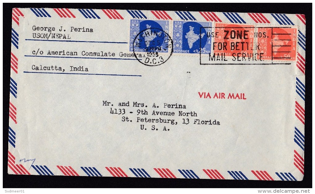 India: Airmail Cover To USA, 1953, By USOM Nepal Via Consulate Calcutta, Cancelled In Washington, Diplomatic Mail - Covers & Documents