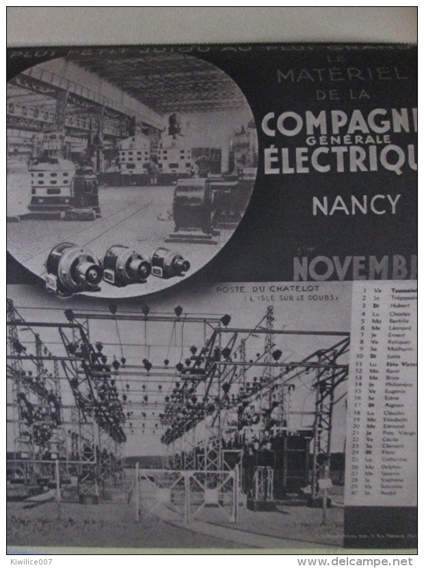 Calendrier   1935   L Energie Industrielle  Centrale Barrage Mont Dore Als.thom Alsthom Seyssel Calor Vannes - Grand Format : 1921-40
