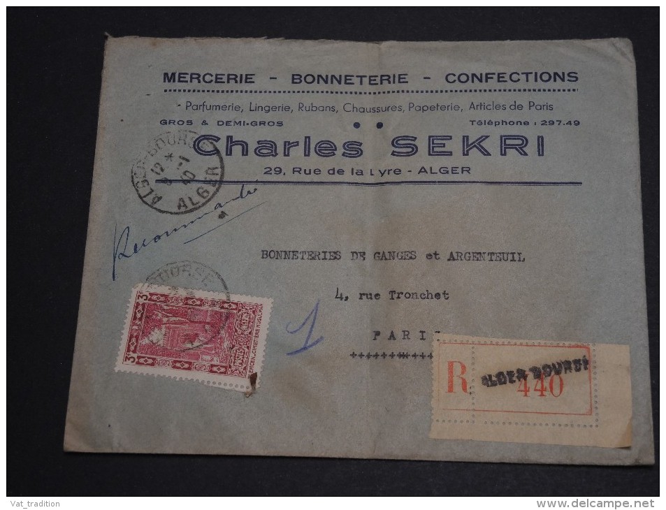 FRANCE / ALGÉRIE - Enveloppe En Recommandée De Alger Pour Paris En 1940 - A Voir - L 358 - Lettres & Documents