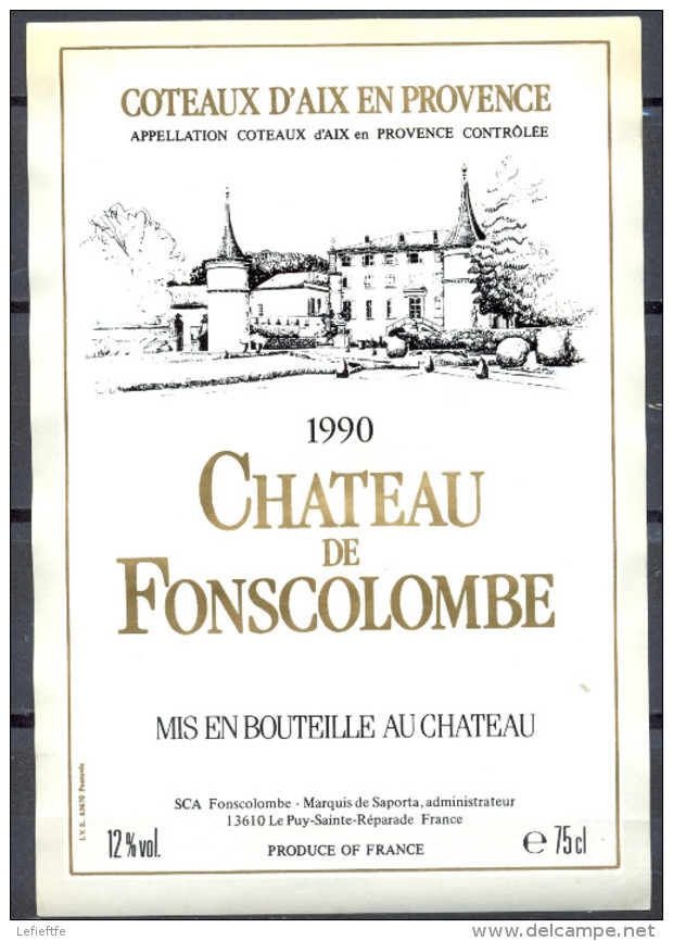 324 - Côteaux D'Aix En Provence - 1990 - Château De Fonscolombe - Marquis De Saporta 13610 Le Puy Sainte Réparade - Rosés