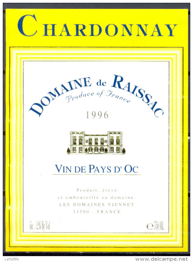 305 - Vin De Pays D'Oc - 1996 - Domaine De Rayssac - Chardonnay - Les Domaines Viennet 34500 - Vin De Pays D'Oc