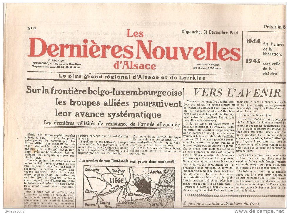 Alsace Les Dernières Nouvelles D´Alsace N°9 Du 31 Décembre 1944 - Andere & Zonder Classificatie