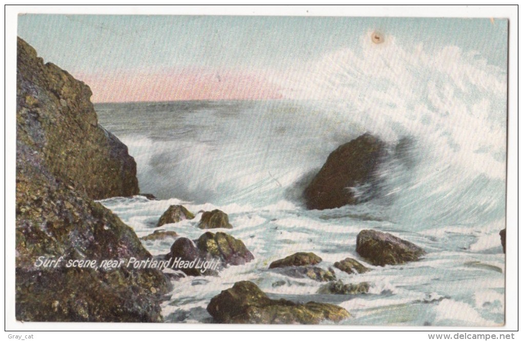 Surf Scene, Near Portland Head Light, 1909 Used Postcard [17776] - Portland