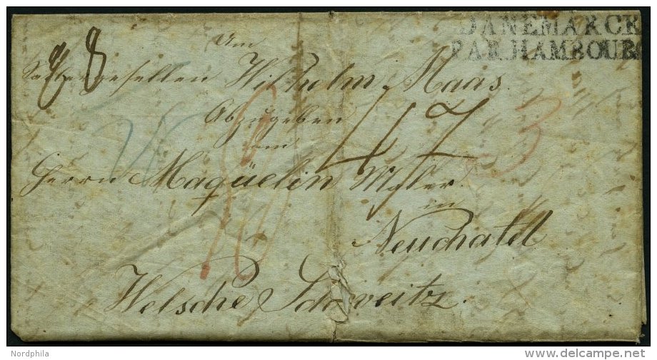 SCHLESWIG-HOLSTEIN DANEMARCK PAR HAMBOURG, L2 Auf Brief (1845) Von Itzehoe (K11/2) Nach Neuchatel/Schweiz, Rückseit - Prefilatelia