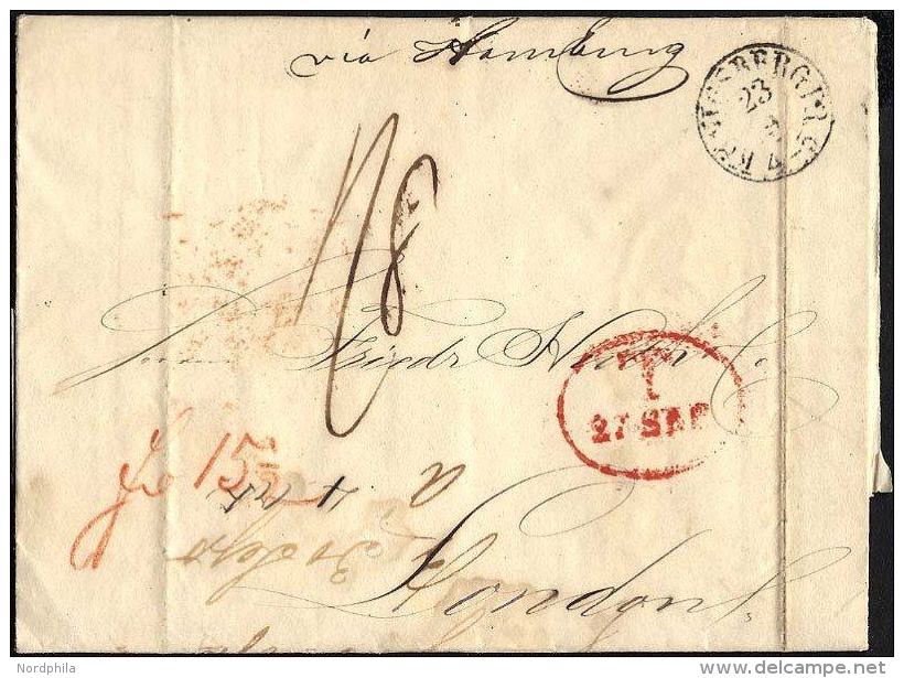 HAMBURG - GRENZÜBERGANGSSTEMPEL 1842, T 27 SEP, In Rot Auf Brief Von KÖNIGSBERG (K1) Nach London, Handschriftl - Prefilatelia