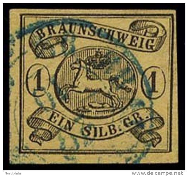 BRAUNSCHWEIG 6aY O, 1853, 1 Sgr. Schwarz Auf Sämisch, Wz. Mundstück Nach Links, Pracht, Mi. 120.- - Braunschweig