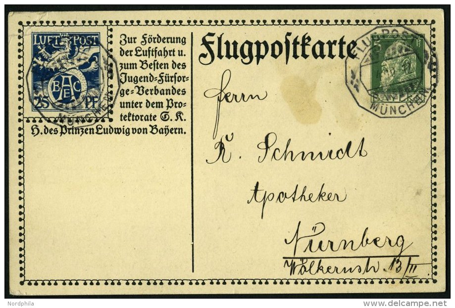 BAYERN SFP 1/02 BRIEF, 1912, 25 Pf. Blau BEAC Und 5 Pf. Grün, Alpenkette, Sonderstempel MÜNCHEN, Karte Eckknit - Altri & Non Classificati