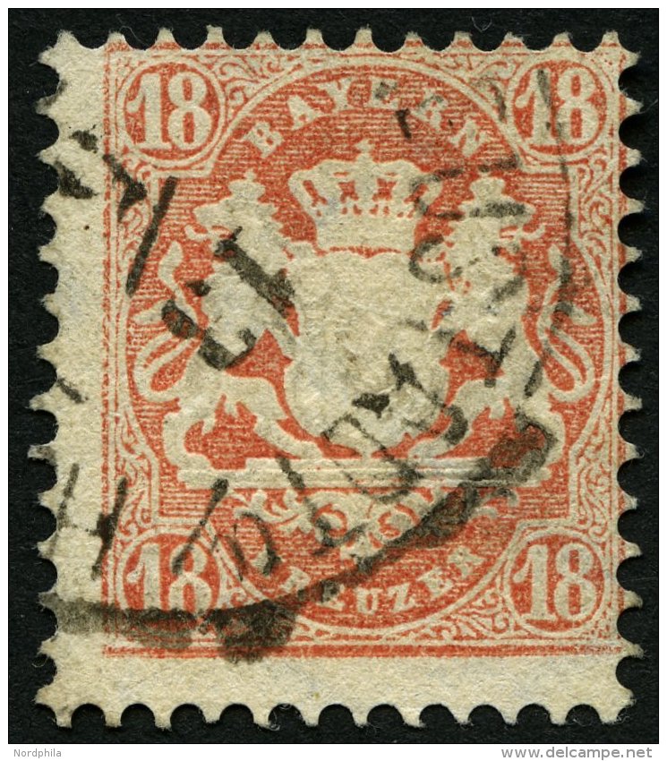 BAYERN 27Xb O, 1870, 18 Kr. Dunkelziegelrot, Wz. Enge Rauten, üblich Dezentriert, Pracht, Gepr. Bühler, Mi. 24 - Altri & Non Classificati