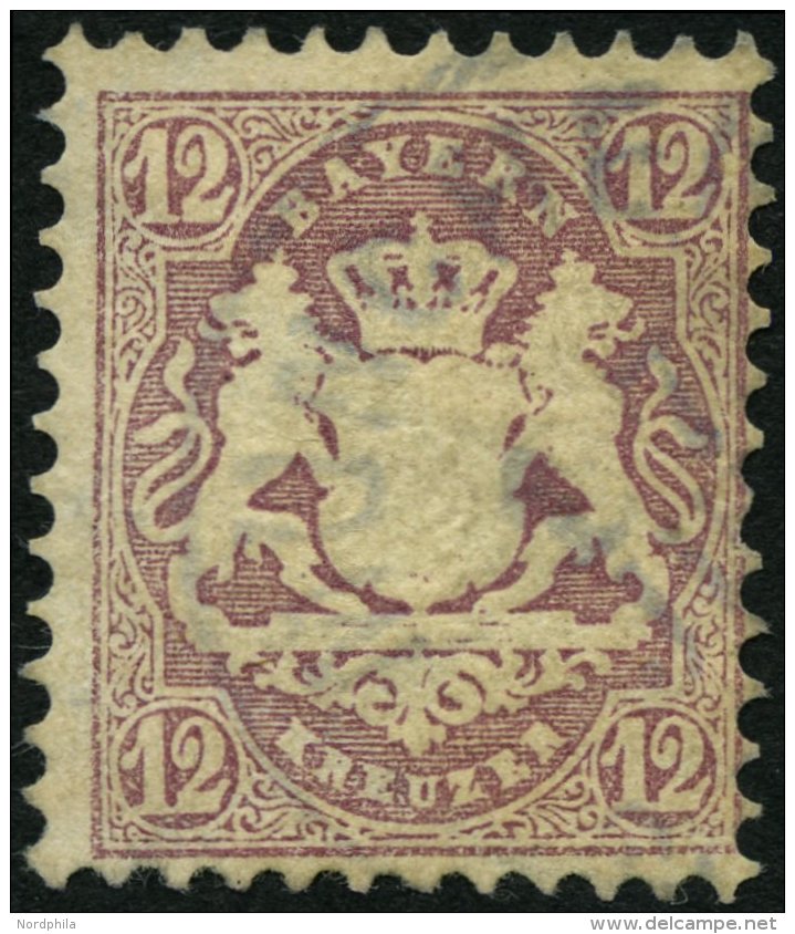 BAYERN 26X O, 1870, 12 Kr. Dunkelbraunpurpur, Wz. Enge Rauten, Repariert Wie Pracht, Gepr. Pfenninger, Mi. (1400.-) - Altri & Non Classificati