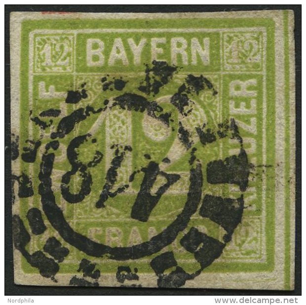 BAYERN 12 O, 1862, 12 Kr. Dunkelgelbgrün, Offener Mühlrad-Stempel 418, Breitrandig Pracht, Mi. 100.- - Altri & Non Classificati