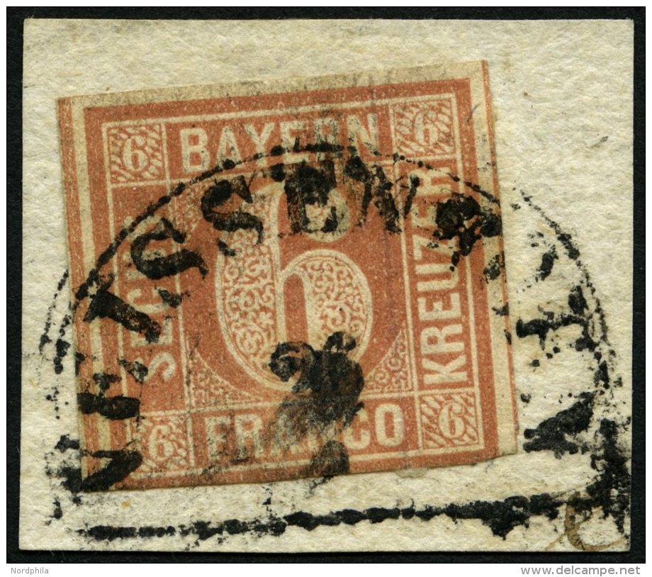 BAYERN 4I BrfStk, 1849, 6 Kr. Dunkelbraunorange, Type I, Segmentstempel WEISSENHORN, Unten Berührt Sonst Prachtbrie - Altri & Non Classificati