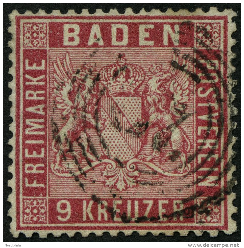 BADEN 12 O, 1860, 9 Kr. Karmin, üblich Gezähnt Pracht, Mi. 220.- - Altri & Non Classificati