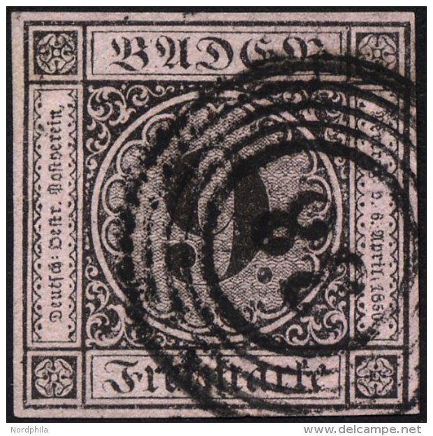 BADEN 4a O, 1851, 9 Kr. Schwarz Auf Altrosa, Nummernstempel 38, Allseits Breitrandig, Pracht, Gepr. Brettl - Altri & Non Classificati