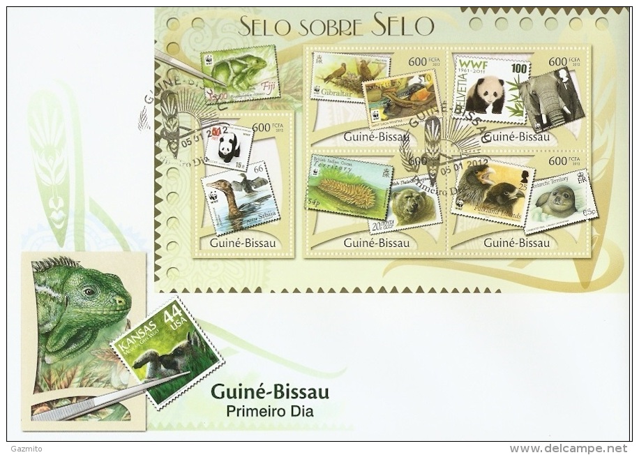 Guinea Bissau 2012, WWF Stamps On Stamps, Panda, Birds, 5val In BF In FDC - FDC