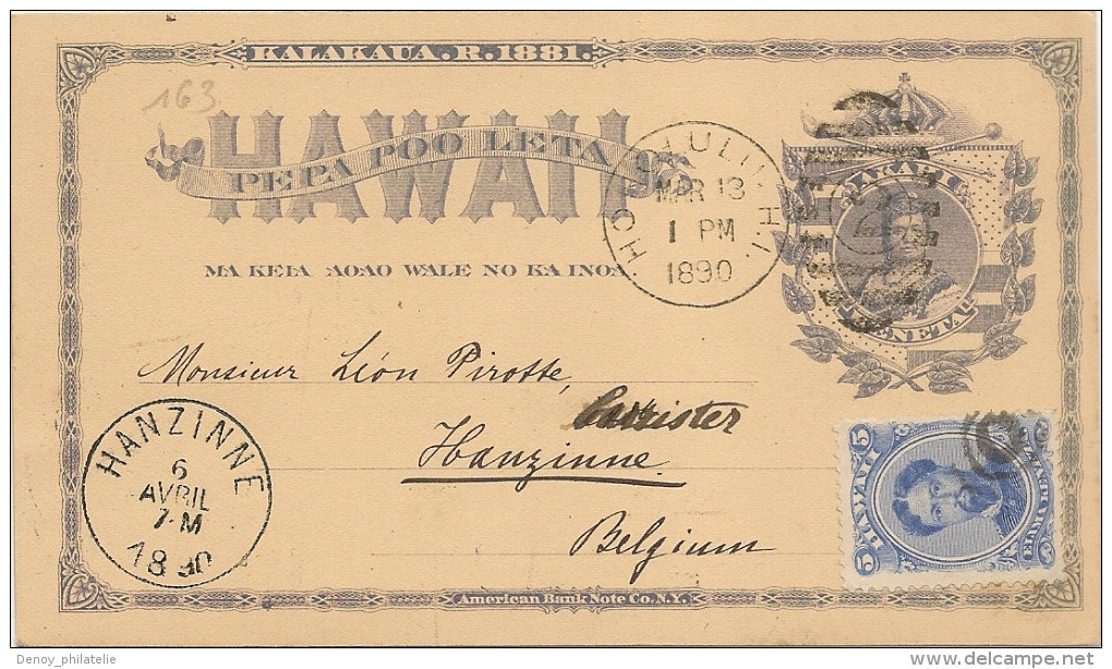 Entier Postal D'Hawai Avec Complément D'affrancvhissement Pour La Belquique , Trés Beau Document - Hawaii