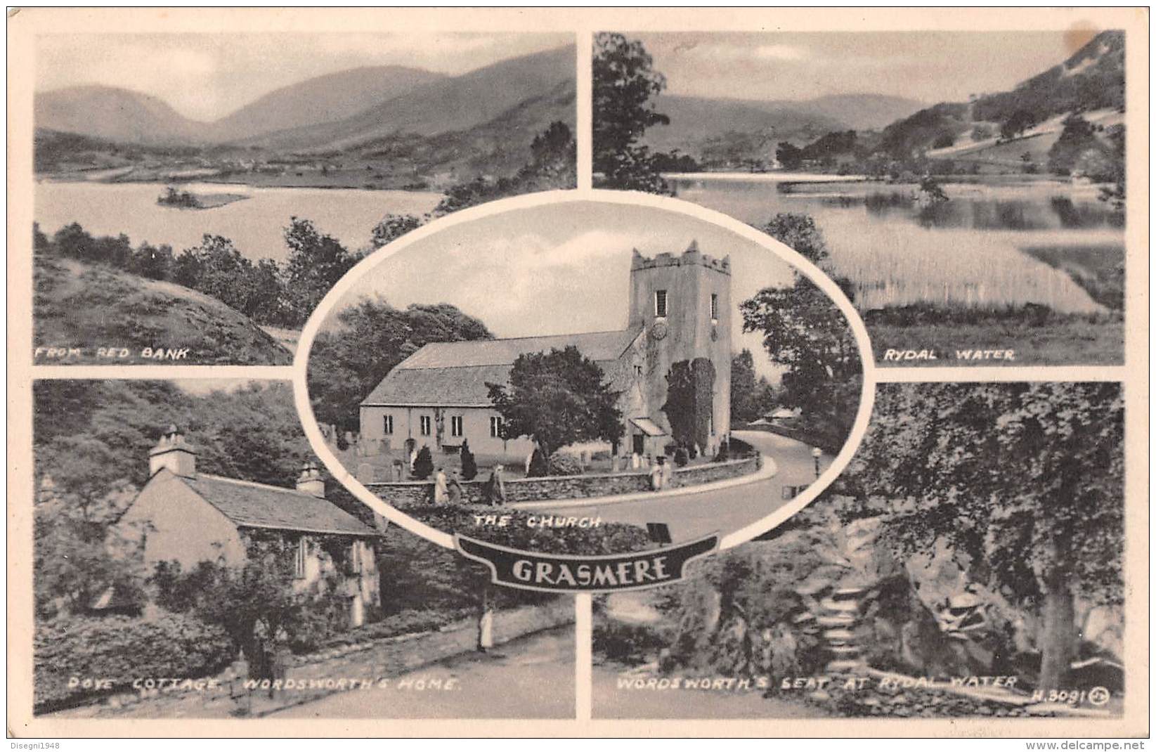 05795 "U. K. - ENGLAND - CUMBERLAND - LAKE DISTRICT - GRASMERE" CART. ILLUSTR. ORIG., NON SPEDITA - Grasmere