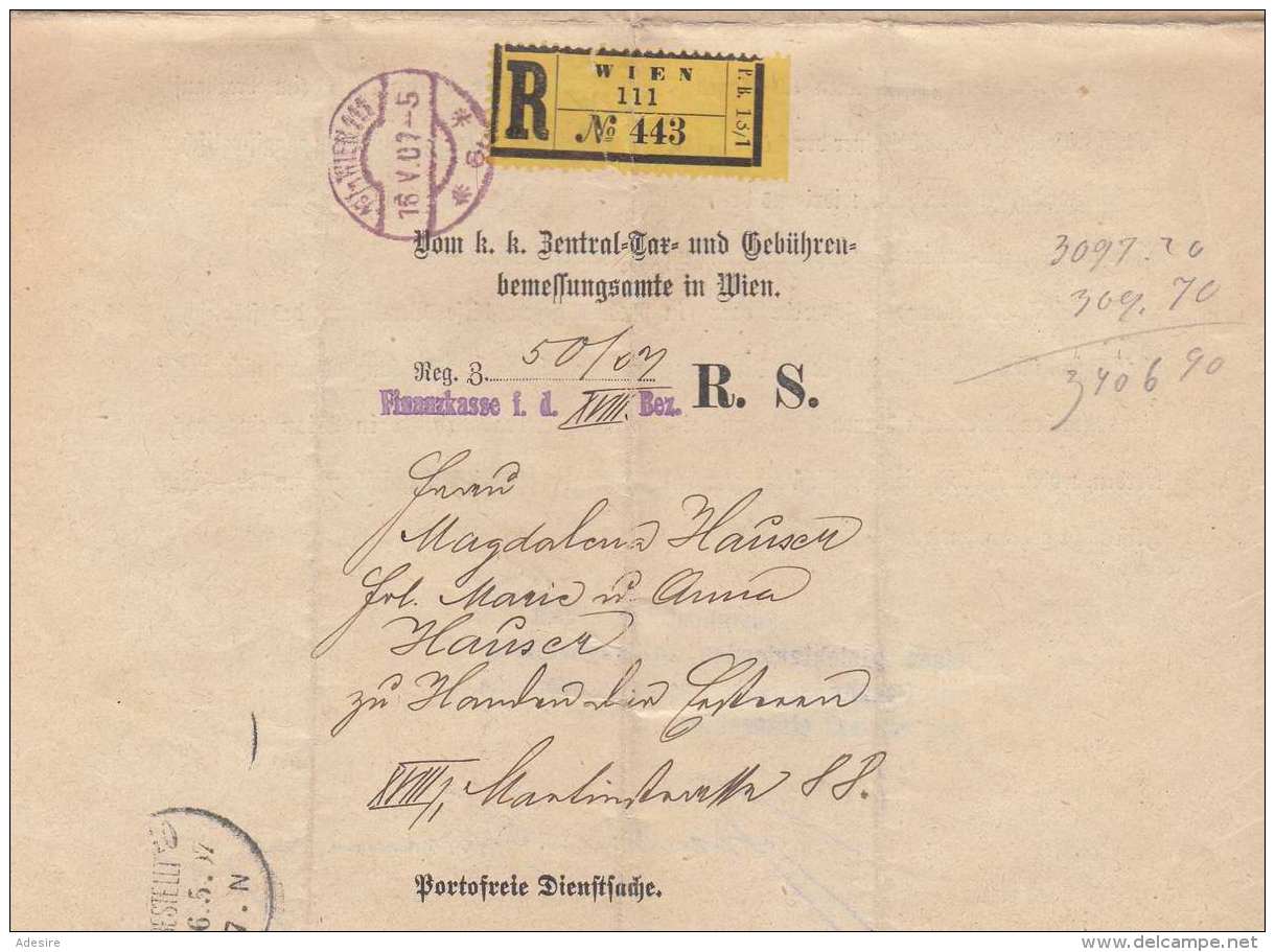 (5 Scans) ÖSTERREICH 1907 - K.u.K.Portofreie Dienstsache RECO Wien, Dokument (Zahlungsauftrag über 3097 Kronrn) Als ... - Briefe U. Dokumente