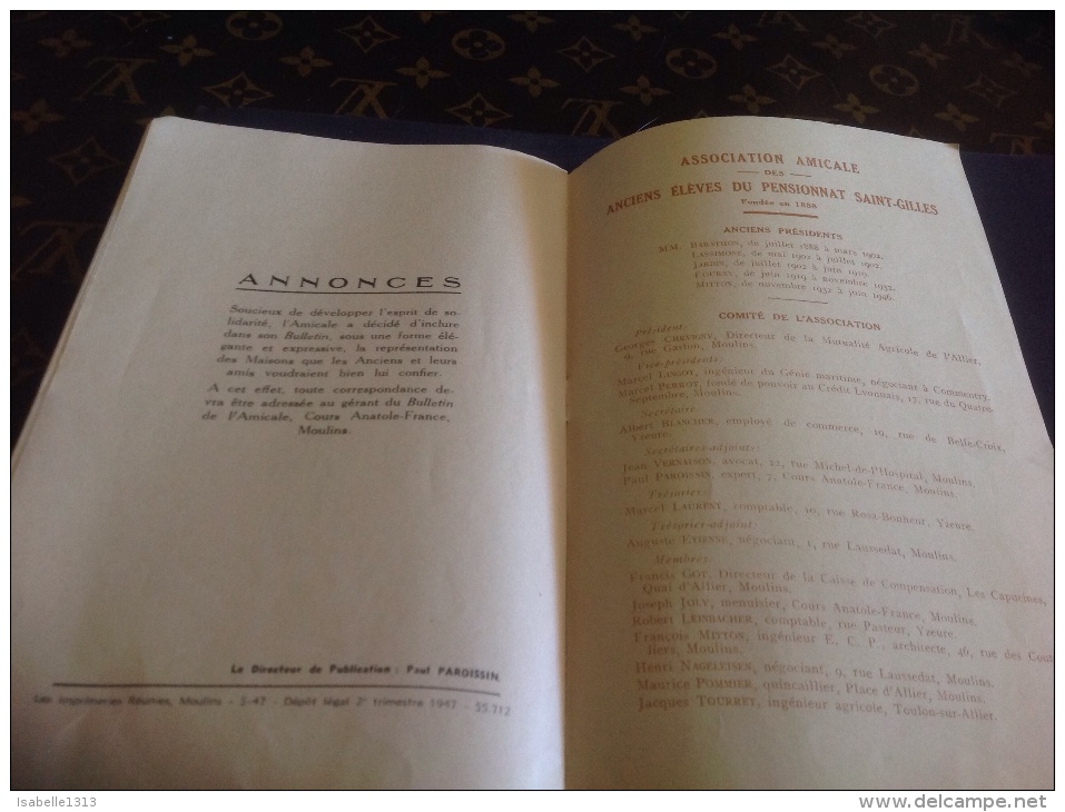 1947 bulletin trimestriel association des ancien élève du pensionnat saint Gilles moulins allier kermesse discours