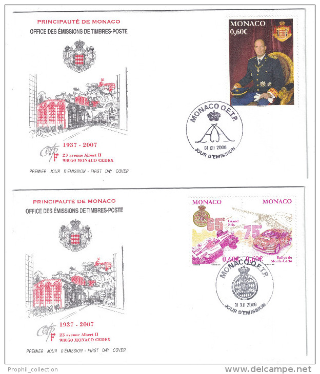 Monaco - 2 Enveloppes OBLITERATION TEMPORAIRE 2006 PREMIER JOUR FDC RALLYE 2577 2578 + ALBERT - Storia Postale