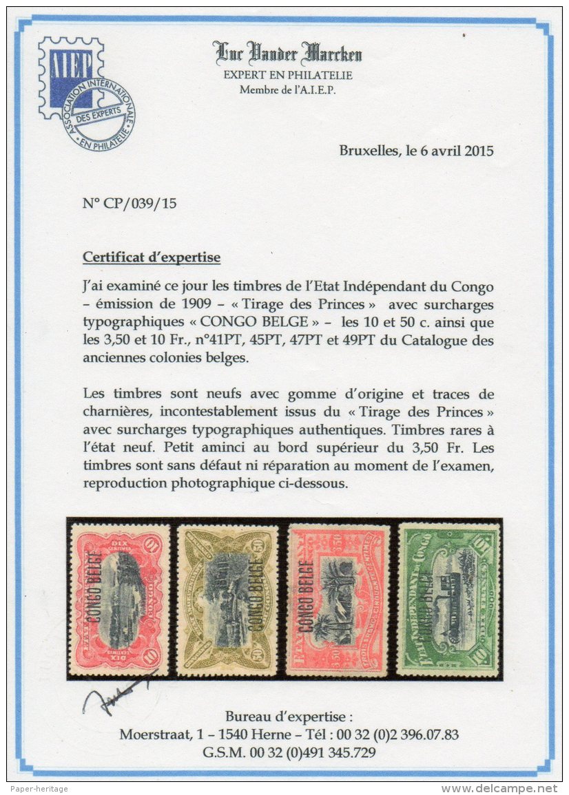 Belgian Congo Belge : COB 41PT (Tirage Des Princes) 10c Waterfall, Surcharge Typo. MH - Unused Stamps