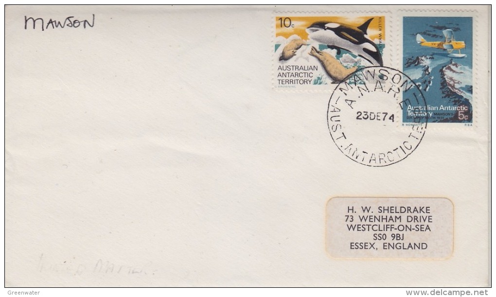 AAT 1974 Cover  Ca Mawson  23 De 74 (30720) - Lettres & Documents