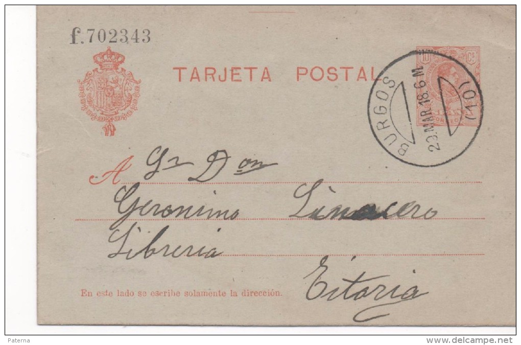 3042 Entero Postal Burgos 1918  Nº 49 N  Medallon  Alfonso Xlll - 1850-1931