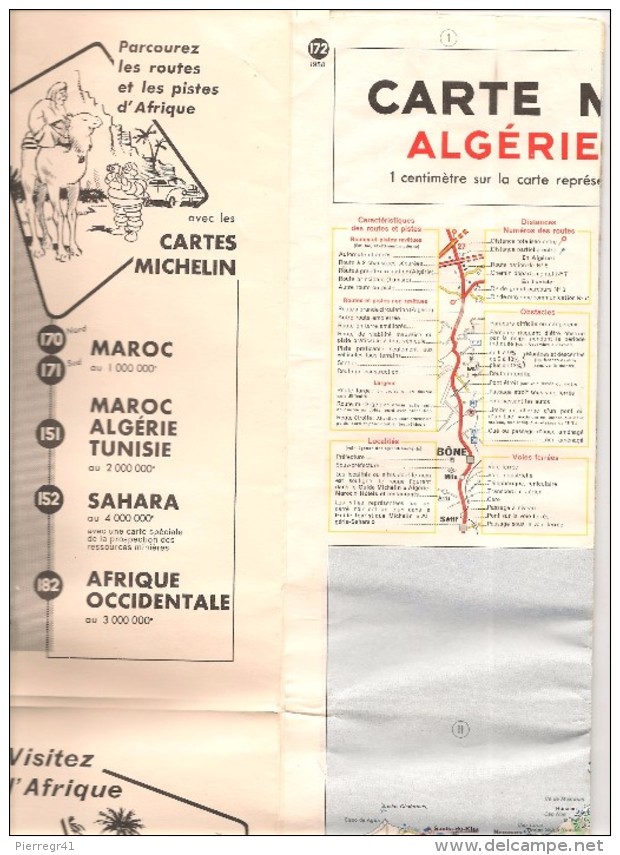 CARTE-ROUTIERE-MICHELIN-N °172-1958-ALGERIE-TUNISIE-B E- Plis Pas Coupés (115g)-PRIX Nouveau FRANCS 2.80 NF Algerie - Cartes Routières