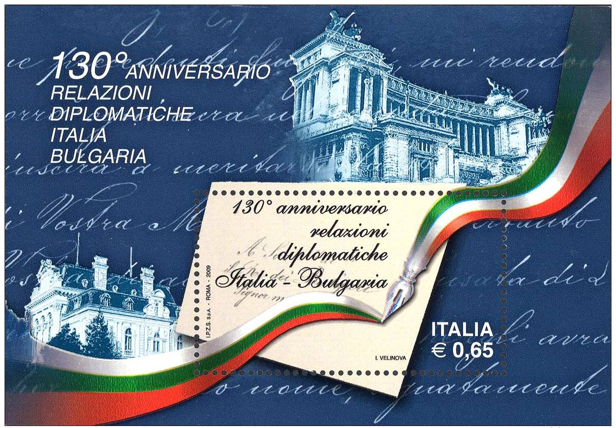 ITALIA REPUBBLICA 2009 - Relazioni Diplomatiche Italia-Bulgaria.  Foglietto ** -  UNIF. N. BF51 - Blocchi & Foglietti