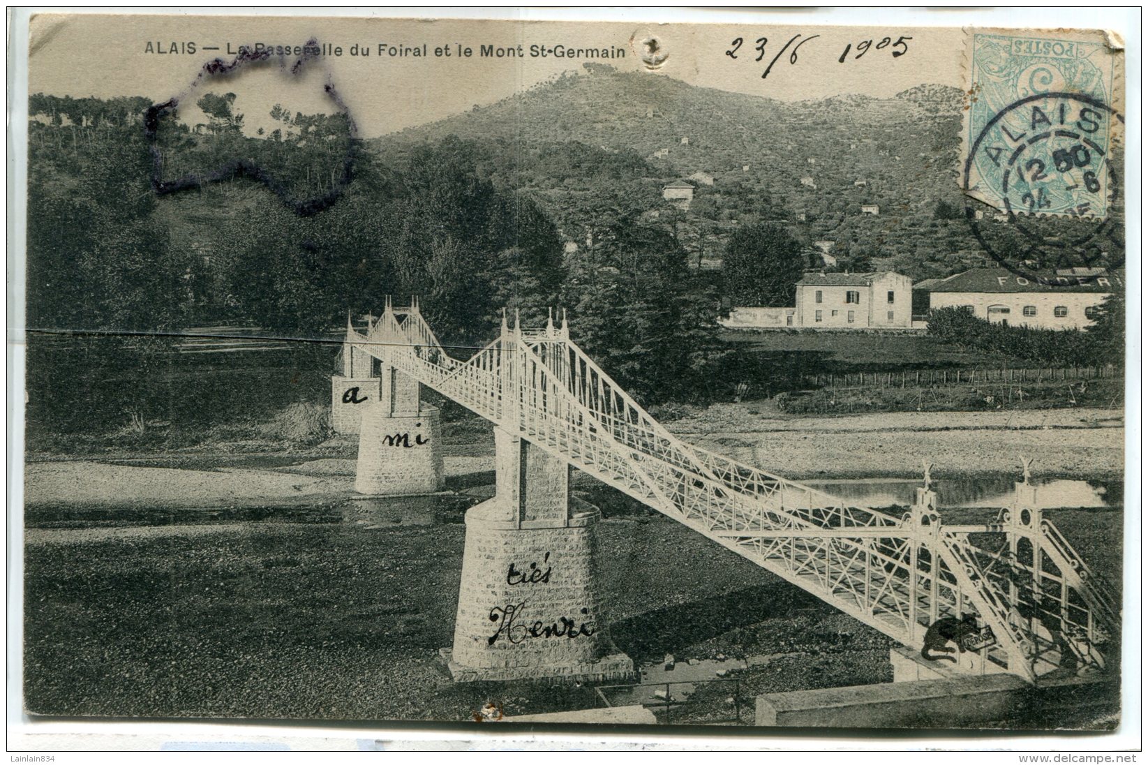 - ALAIS  - ALES - La Passerelle Du  Foirial, Et Le Mont St-Germain, écrite, 1905, Cliché Peu Courant, Scans., - Alès