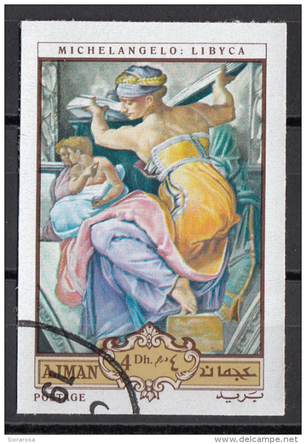 518 Ajman 1970 " Sibilla Libica (Dettaglio) " Affresco Dipinto Da Michelangelo Buonarotti Nuovo MH Painting Imperf. - Ajman