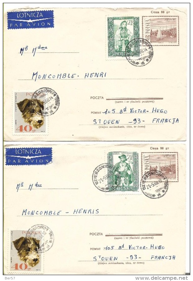 Pologne : Lot De 2 Enveloppes Oblitérées Poste Aérienne 1968 Et 1969 - Oblitérés