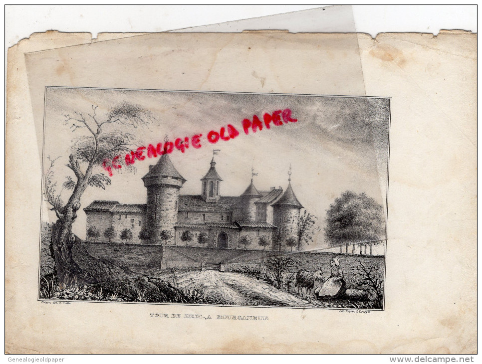 23- BOURGANEUF- TOUR DE ZIZIM  - RARE GRAVURE DE TRIPON XIXE SIECLE- CHATEAU - Estampes & Gravures